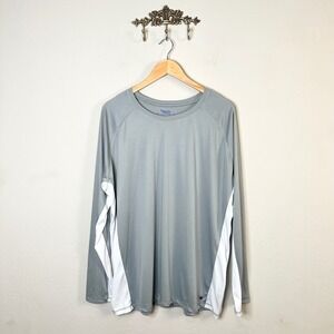 Beach Bros Mens XXL Gray White Raglan Long Sleeve Rash Guard Performance Shirt